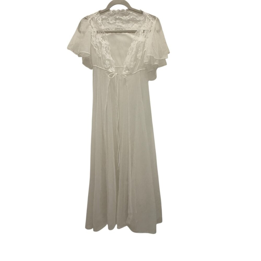Voe Mode Vtg Lingerie Lace Sheer Scalloped Coquette Wedding Négligée Large Tie